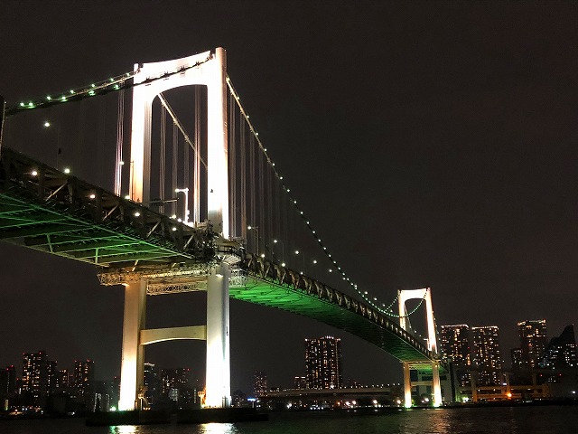 途径彩虹大桥，晚上桥上的灯光点亮之后特别的壮观