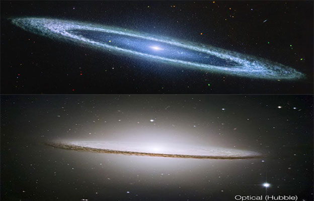 红外光下的草帽星系，宇宙中闪耀的天使光环？