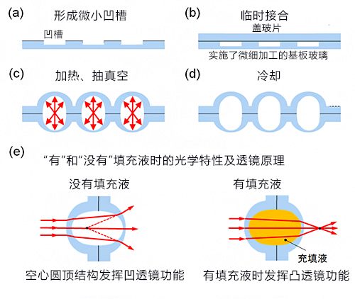 用玻璃吹制原理制作玻璃微透镜，可高精度、简便快捷地批量生产