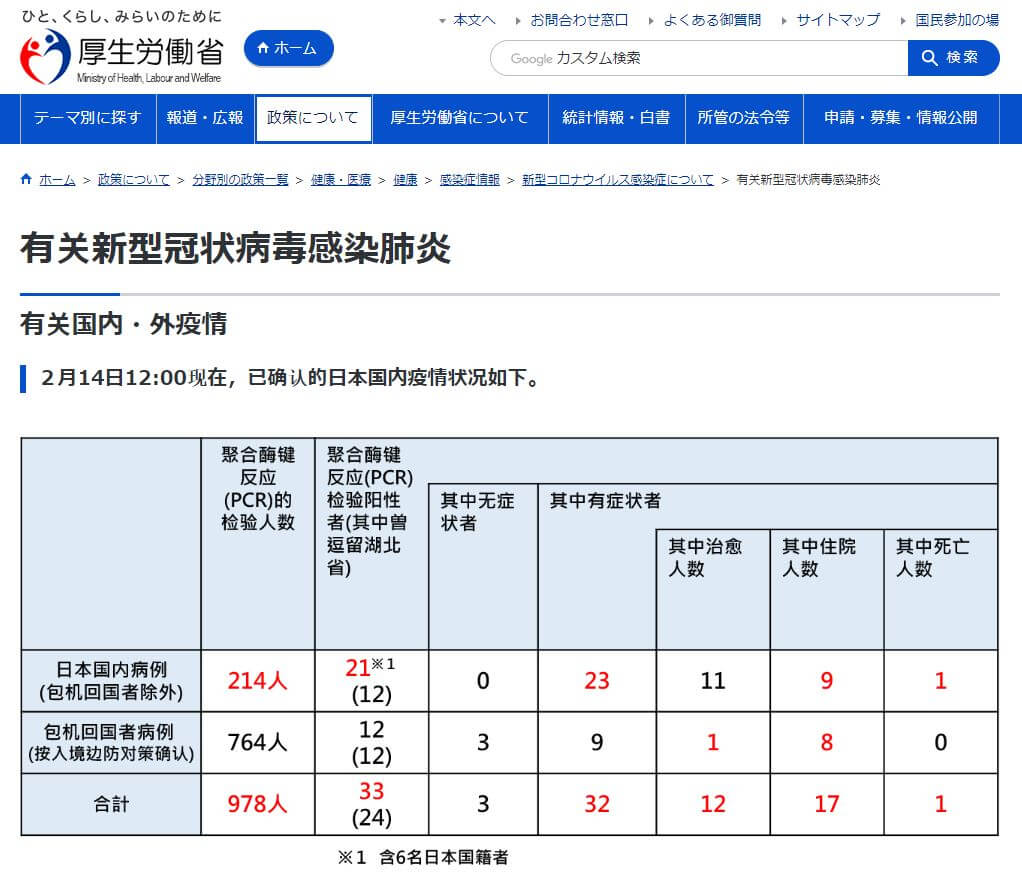 新型肺炎 确认首例未成年感染者，日本厚生劳动省公开中英文网页