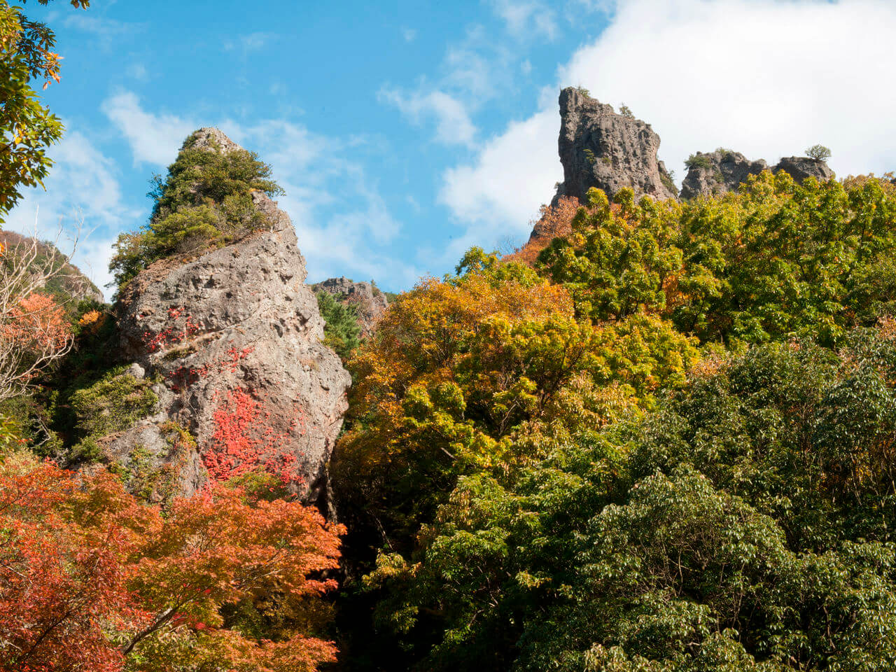 秋色如锦的小豆岛寒霞溪：怪石、红叶、濑户内海织就的溪谷美景